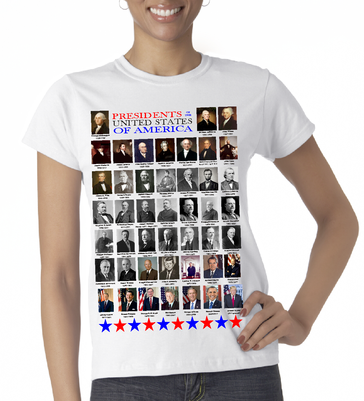Presidents Day Picture List of all Presidents on Ladies Short Sleeve Shirt
